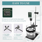 OS-5S Digital Overhead Stirrer 10L(H₂O) Lab Stirrer Flat-Base Stainless Steel Stand & 2 Stirring Paddles & Beaker Holder | 100-1200RPM,10000 mPas,Timing 1min-24h