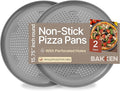 Bakken 16 Inch Non-Stick Pizza Pan 2 Pack, Round Carbon Steel Pizza Tray with Perforated Holes, PFOA, PFOS, & PTFE-Free, Dishwasher & Oven Safe Up To 450°F, Durable Nonstick Coating, Silver