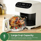 5 Quart Glass Air Fryer, Non Toxic & Uncoated High Borosilicate Glass Basket, Airfryer with Transparent Fry Bowl, 8 Preset Modes, PTFE/PFAS Free, BPA-Free, Dishwasher Safe, White