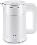 0.6L Small Electric Kettles Stainless Steel, Travel Mini Hot Water Boiler Heater, Double Wall Cool Touch Portable Teapot, Auto Shut-Off & Boil-Dry Protection, 120V/800W, 2 Year Warranty (white)