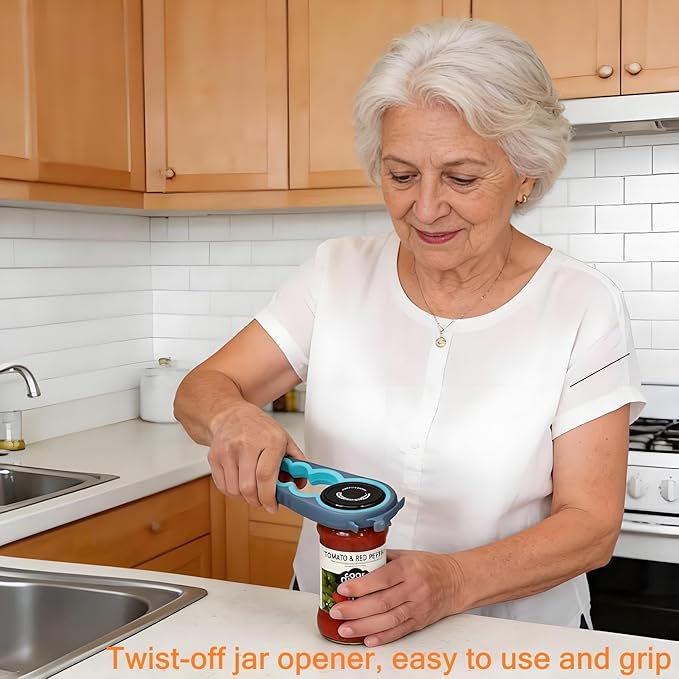 Otstar Jar Opener Bottle Opener and Can Opener for Weak hands, Seniors with Arthritis and Anyone with Low Strength, Mutil Jar Opener Get Lids Off Easily (Blue and Grey)