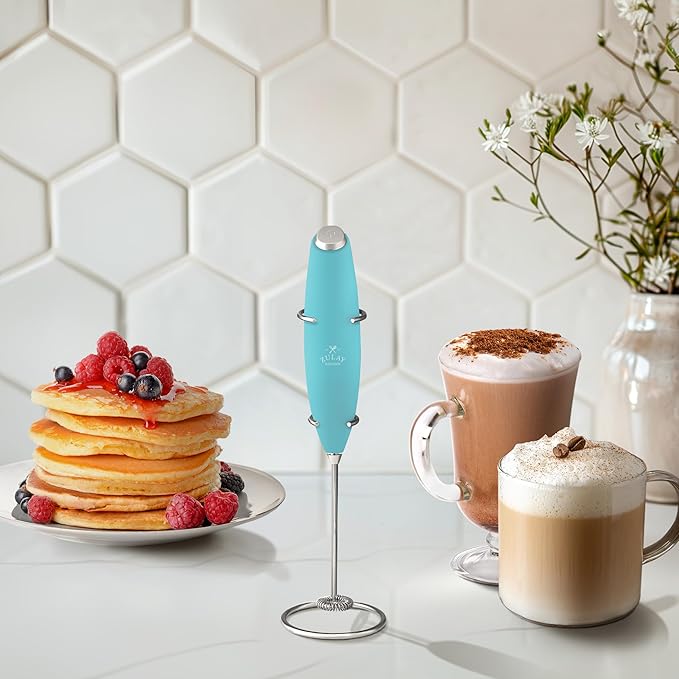Zulay Kitchen Powerful Milk Frother Wand With 4 AA Duracell Batteries - Ultra Fast Handheld Drink Mixer - Electric Whisk Foam Maker for Coffee, Lattes, Cappuccino, Matcha & Creamer - Aqua