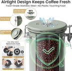 Veken Coffee Canister with Window, Airtight Stainless Steel Kitchen Food Storage Container with Lids, Date Tracker and Scoop for Grounds Coffee, Beans, Tea, Flour, Cereal, Sugar Jars, 22OZ, Green