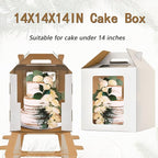 14x14x14 Inch Tall Cake Boxes for Tier Cakes,3pack Large Tiered Cake Boxes with windows, 12in 14in Sturdy Layer Cake Carrier,Disposable Cake Containers
