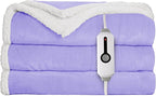 Electric Heated Blanket Throw Size - 50"x60", Soft Flannel Heating Blanket, 4 Heating Levels, 3 H Auto Shut Off, Breathable Warm and Washable for Sofa, Light Purple