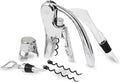Wolfgang Puck 6-Piece Wine Tool Set with Wine Opener, Aerator, Wine Stopper, and Champagne Recorker, 2 Replacement Corkscrews, Chrome Finish, Arrives in Gift Box