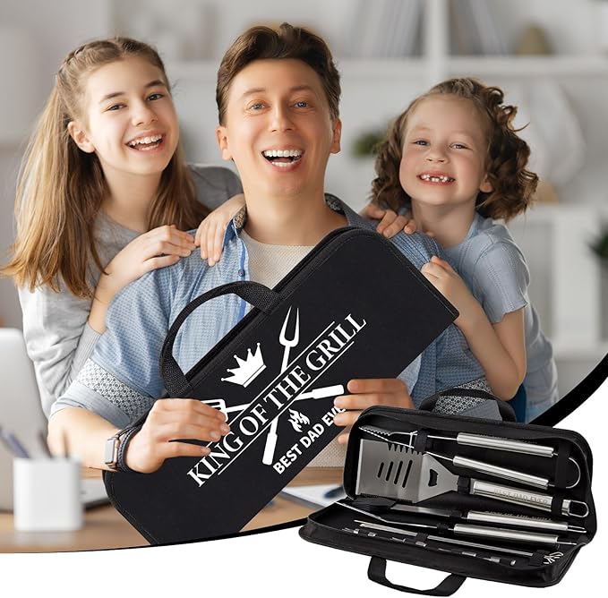 Dad Christmas Gifts from Daughter Son 19Pcs BBQ Grill Tools Set with Apron Portable Bag Heavy Duty Stainless Steel Grilling Utensils Barbecue Accessories Kit for Men Father Papa Birthday Present