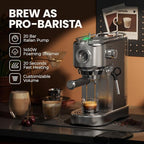 Espresso Machine 20 Bar, Compact Espresso Maker Stainless Steel 1450W Professional Coffee Machine for Latte & Cappuccino with Steam Wand