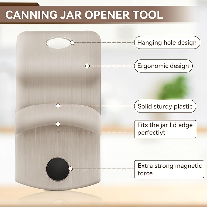 2 Pack Canning Jar Opener with Magnets, Mason Jar Opener For Canning Lids, Regular and Wide Mouth Lids, Powerful Magnet for Easy Refrigerator Storage, Releases Vacuum Seal– Patent Pending(Beige)