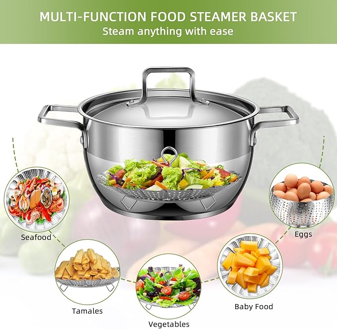 Steamer Basket, Premium Stainless Steel Vegetable Steamer Basket for Veggies & Seafood Cooking, Expandable Food Steaming Basket Fits for Various Size Pots & Pans (6.4" to 10") LAIHIFA