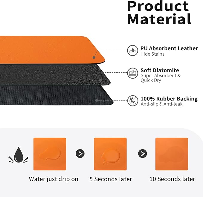HotLive Dish Drying Mat for Kitchen Counter, Heat Resistant Drainer Mats with Non-slip Rubber Backed, Hide Stain Kitchen Super Absorbent Draining Mat, Easy to Clean Dish Rack Pad, Orange 18"x24"