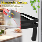 Paper Towel Holder Fridge Magnetic with Shelf - 2 Pack Paper Towel Holder Without Drilling + Magnet Spice Racks with 2 Kitchen Hanging Hooks Heavy Duty Space Saving, Black