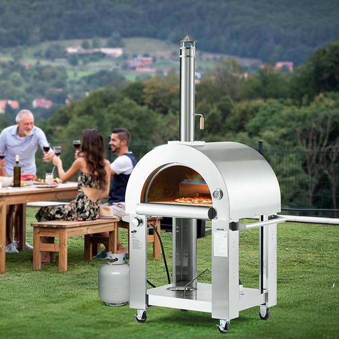 VEVOR Dual Fuel Giant Pizza Oven Outdoor, 26" Artisan Large Pizza Ovens, Pellet & Propane Gas Kiln Pizza Maker with Wheels, Pizza Stone, Multi Fuel Cooker for Camping & Backyard