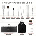 Kaluns Grilling Accessories, Dad Gifts for Fathers Day, Mothers Day Grilling Gifts, Heavy Duty Stainless Steel BBQ Tool Set for Outdoor Grill with Aluminum Case and Apron, Birthday Gifts for Men