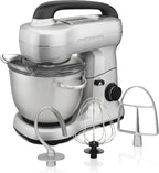 Hamilton Beach Electric Stand Mixer, 4 Quarts, Dough Hook, Flat Beater Attachments, Splash Guard, 7 Speeds with Whisk, Easy-Carry Top Handle, Silver