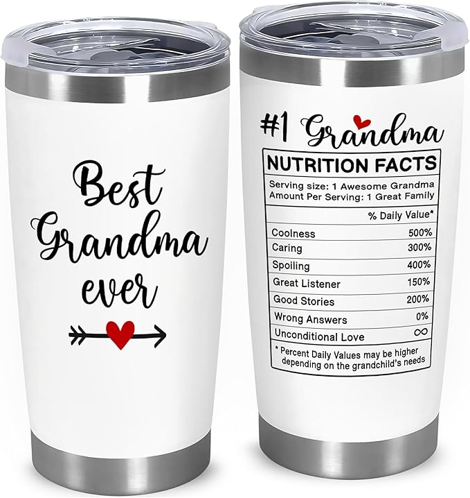 Christmas Gifts For Grandma, Best Grandma Ever Tumbler 20oz – Grandmother Present for Birthday, Mothers Day – First Time Grandmas Coffee Cup From Grandkids, Granddaughter Or Daughter