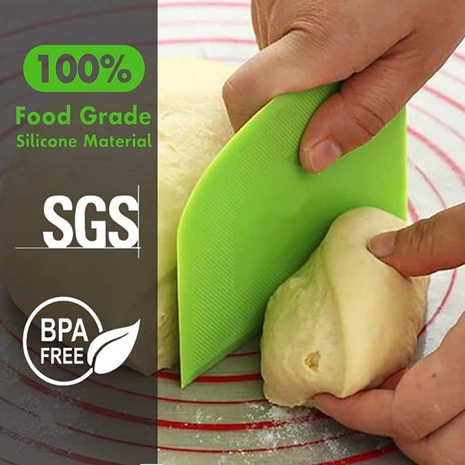 SURDOCA Dough Scraper Bench Scraper - 3P 11.8x7.3" Plastic Flexible Bowl Scraper, Sharp Edge & Angles Cake Scraper. Non-Slip Bakeware Decorating Tools Sculpting & Modeling Tools - Pink+White+Pink