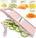 NACOLUS Mandoline Slicer for Kitchen Slicer Vegetable Cutter 5 In 1 Veggie Slicer Potato Slicer waffle fry cutter Hot Swap Mandolin with Peeler for Vegetables Carrot Shredder Cucumber Slicer - Pink