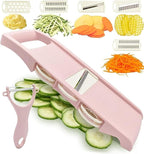 NACOLUS Mandoline Slicer for Kitchen Slicer Vegetable Cutter 5 In 1 Veggie Slicer Potato Slicer waffle fry cutter Hot Swap Mandolin with Peeler for Vegetables Carrot Shredder Cucumber Slicer - Pink