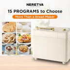 Neretva Bread Machine, 2.2LB 15-in-1 Bread Maker, Dual Heater Breadmaker Machine with Auto Nut Dispenser & Nonstick Ceramic Pan, Bread Maker Machine for Gluten Free, Dough Maker, Sourdough, Yogurt