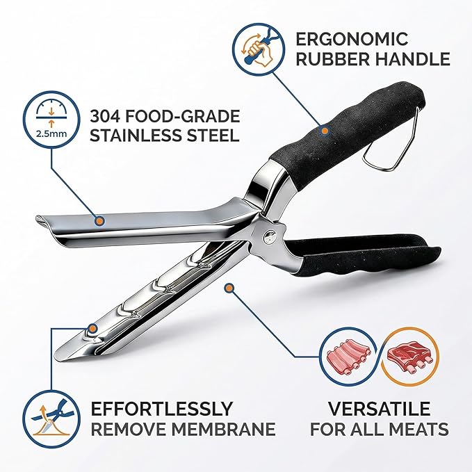 Stainless Steel Rib Membrane Removal Tool, Glue-Free Full-Wrap Anti-Slip Grip, Dishwasher Safe Rib Prep Tool For Barbecue Grilling Accessories
