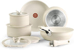 T-fal Ingenio Essentials Cookware Set with Detachable/Removable Handle 11 Piece, Granite Titanium Non Stick, Induction, Oven Broiler Safe 500F, Stackable, Pots and Pans Set, RV Camping, Fry Pans Beige