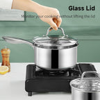 SLOTTET 1Qt & 2Qt Stainless Steel Sauce Pan Set with Lid,4 Pcs Non Stick Saucepan,Small Kitchen Pots,Induction Compatible,PFOA FREE