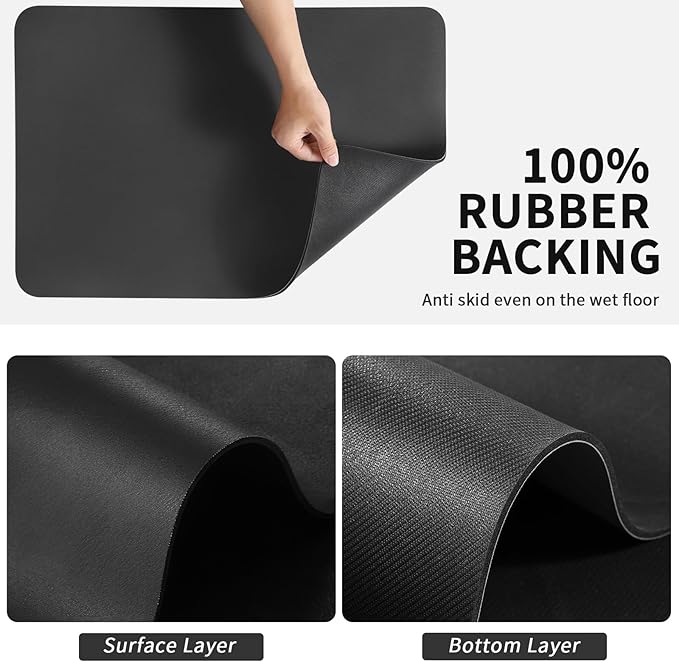 HotLive Dish Drying Mat for Kitchen Counter, Heat Resistant Drainer Mats with Non-slip Rubber Backed, Hide Stain Kitchen Super Absorbent Draining Mat, Easy to Clean Dish Rack Pad, Black 16"x18"
