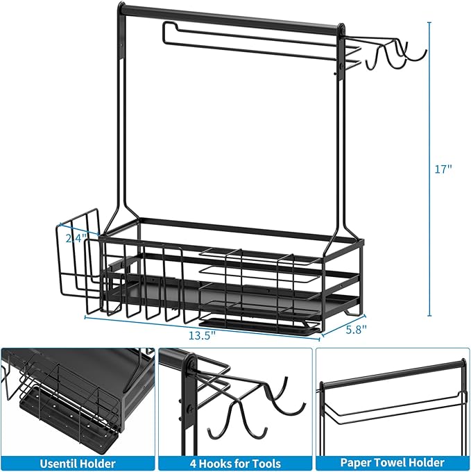 BBQ Caddy, Grill Caddy for Outdoor Grilling with Paper Towel Holder, Grill Utensil Caddy, Outdoor Kitchen Barbecue Accessories for Camper, Tailgate Essentials, Grilling Gifts for Men