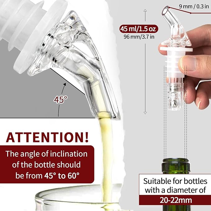 SuproBarware Automatic Measured Bottle Pourer 1.5oz - Quick Shot Spirit Measure Pourer Drinks Wine Cocktail Dispenser Home Bar Tools (4 pack ringless)