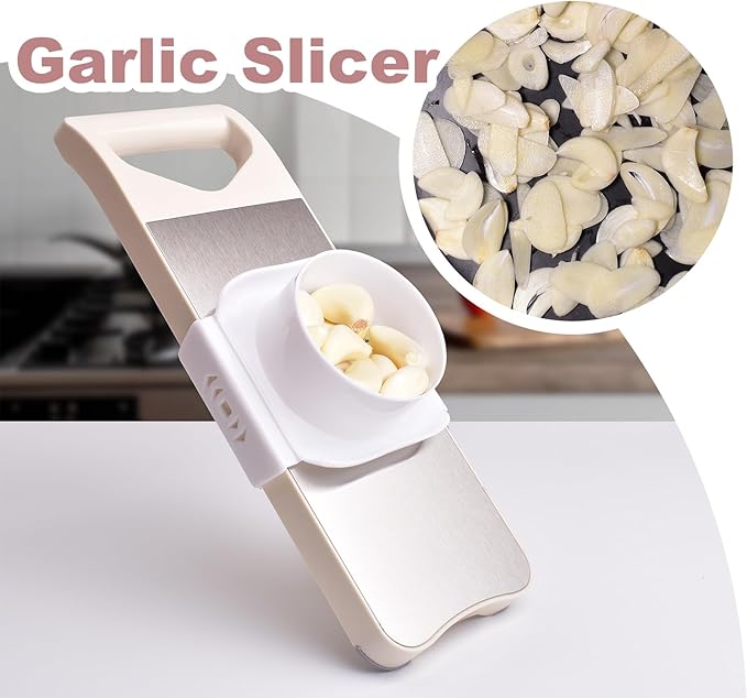 NACOLUS 6-Blade Mandoline Slicer with Slide-On Hand Guard - Vegetable Slicer, Potato/Onion/Garlic Slicer, Kitchen Grater(Multi-Color) (Beige, 6-in-1)