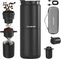 HAUSHOF Portable Coffee Maker, Travel Coffee Maker Battery Operated Small Pour Over Set, Compact Coffee Maker with Electric Grinder & Insulated Mug for Travel, Camping, Car