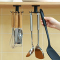 360° Rotating Kitchen Hooks, Adhesive Utensil Organizer Rack with 6 Hooks - No Drill Cabinet Mount for Spoons, Towels & Cups (1pcs)
