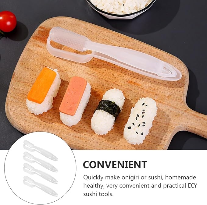INOOMP 4pcs Sushi Maker Rice Ball Mold Set, Plastic DIY Onigiri Press Tools for Japanese Rice Balls, Compact Kitchen Gadget for Bento, Picnic, and Home Cooking