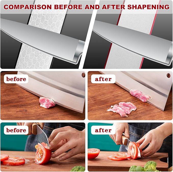 Diamond Sharpening Stone,400/1000 Grit Handheld Double-Sided Diamond Sharpener 5 in 1 Honeycomb Surface Knife Sharpener Plate Whetstone with Ceramic & Tungsten Steel Scissor Slot,Red