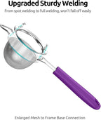 U-Taste Small Fine Mesh Strainer: 18/8 Stainless Steel 3.35in 30 Mesh Kitchen Food Sieve with Sturdy Riveted Silicone Handle, Heavy Duty Deep Handheld Metal Colander for Tea, Juice (Purple)