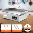 18’’ Commercial Electric Griddle - Electric Cast Iron Griddle w/Stainless Steel Material and Non-Stick, 110V Commercial Griddle w/ 1/2" Thick Iron Cooking Plate for Indoor and Restaurant