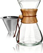 AGOGO Pour Over Coffee Maker Glass - Barista Kit with 304 Stainless Filter for Home, Office, Camping, Cafes - Easy Clean Coffee Dripper Set (Soft Towel&Brush) (34oz Slim Shape w/SS Filter)