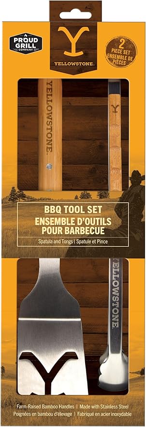 Y Yellowstone BBQ Tool Set - 2 Piece Spatula & Tongs, Grilling Utensils Set, Stainless Steel Barbecue Accessories for Outdoor Grill, Grill Gift for Men, Authentic Yellowstone Merchandise