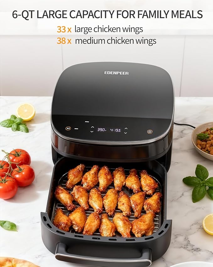 Large Air Fryer 6QT, 11-in-1 Fast Cooking Air Fryer with Top & Bottom Heating, No Flip Needed, Quiet 50dB, Family Size Digital Air Fryer for Healthy Meals, Fits a 12" Pizza or Steaks