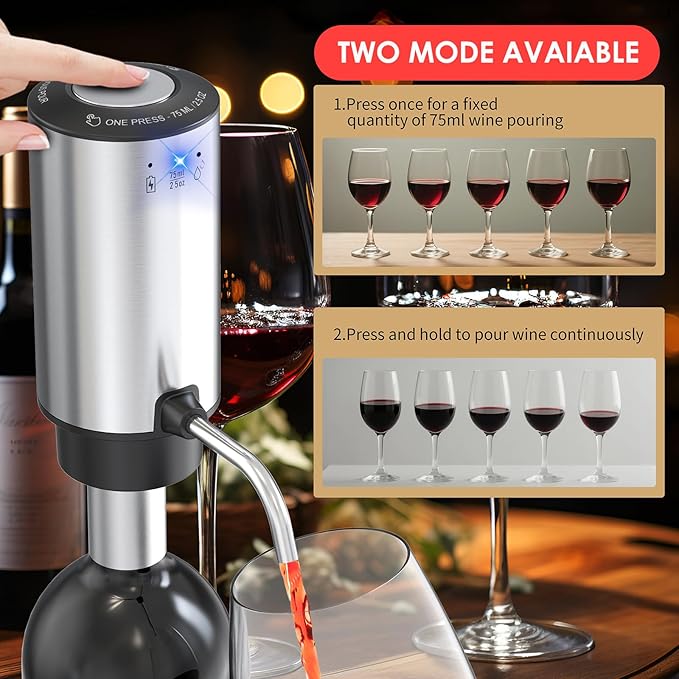 Vinflow Electric Wine Aerator decanter,Rechargeable electric wine decanter with Pourer,Measured Wine Aerator Pourer Spout with Base & Hold-to-Pour Modes for Wine Lovers
