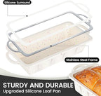 Vinino Silicone Bread Loaf Pan with Metal Reinforced Frame, 9.5 x 5 in Non-stick Silicone 1 lb Loaf Pan for Baking, 2 Pack Durable Bread Pan for Oven Dishwasher Safe - Cream