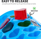 Puyeipt 4 PCS Silicone Gummy Candy Molds, 201 Cavities Non-Stick Mini Size Gummy Bear, Dinosaur, Heart and Donut Molds with 2 Droppers for Small Hard Candies, Jello, Chocolates