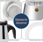 4 Cup Moka Pot Stainless Steel 200ml Italian Espresso Coffee Maker Stovetop CoffeeMakers Mocha Pot Percolator for Induction Stove Classic Cafe Makers Portable for Easy Brewing Tummy