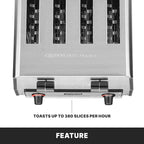 Waring Commercial WCT805B 4-Slice Heavy Duty Commercial Pop-Up Toaster, 208/240V, 2028/2700W, 6-20 Phase Plug, Silver, 10.5 x 11.5 x 9 inches