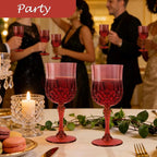Plastic Wine Glasses, Plastic Goblets Vintage Style Cordial Unbreakable Drinking Glasses, Reusable Drinkware for Wedding Reception, Grand Event Party Supplies, Mother's Day (24, Burgundy)