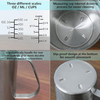 Newness Stainless Steel Measuring Cup, Metal Measuring Cup with Handle (Upgraded, 3 Marking Including Cup/ML/Ounce Scale), 16 Ounces (0.5 Liter, 2 Cup) (Pack of 2)