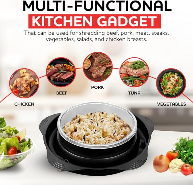 Large Chicken Shredder Tool Twist with Suction Cups, Ergonomic Handle & Strong Anti-Slip, Kitchen Gadget for Shredding Chicken Breast, Pork & Beef, Visible Meat Shredder Machine with Transparent Lid