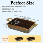 7 x 4 Au Gratin Baking Dishes for Oven Safe and Microwave Cooking and Baking, 2 piece, Heat Resistant Ceramic with Handles for Serving, Small Casserole Dish Set for 1 or 2 person servings, Brown