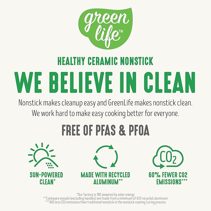 GreenLife 16 Piece Nonstick Cookware Set, Soft Grip Non-Toxic PFAS-Free Ceramic Pots & Pans, Dishwasher & Oven Safe, Frying, Sauce, Saute, Utensils, Glass Lids, Stay-Cool Handles, Wobble Free, Black